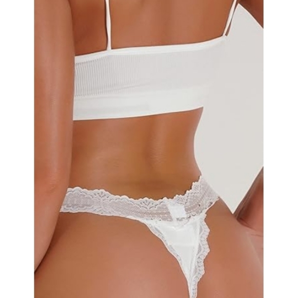 💋Sexy Panties Floral Lace Cut Out Thongs Mid Waist Underwear Briefs White - Picture 6 of 8